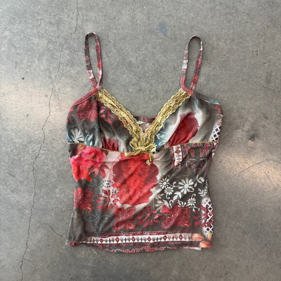 Vintage Y2k Retro Abstract Psychedelic Cami Tank Top Velour Velvet Womens Small - Picture 1 of 5